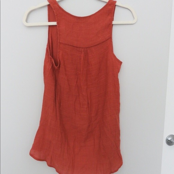 THML Tank Top Burnt Orange Embroidered Front Boho Scoop Neck High Low Hem Small - Picture 6 of 6